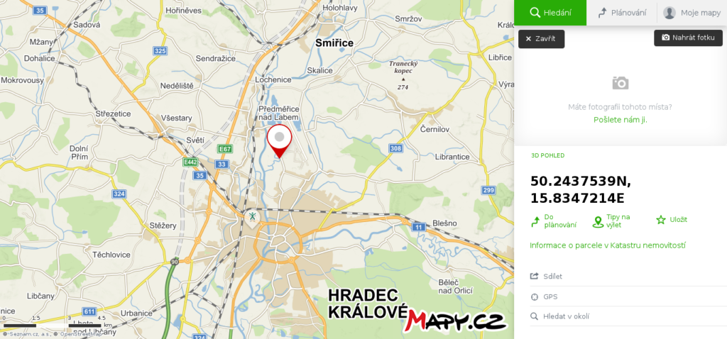 Mapa škola smyku Hradec Králové